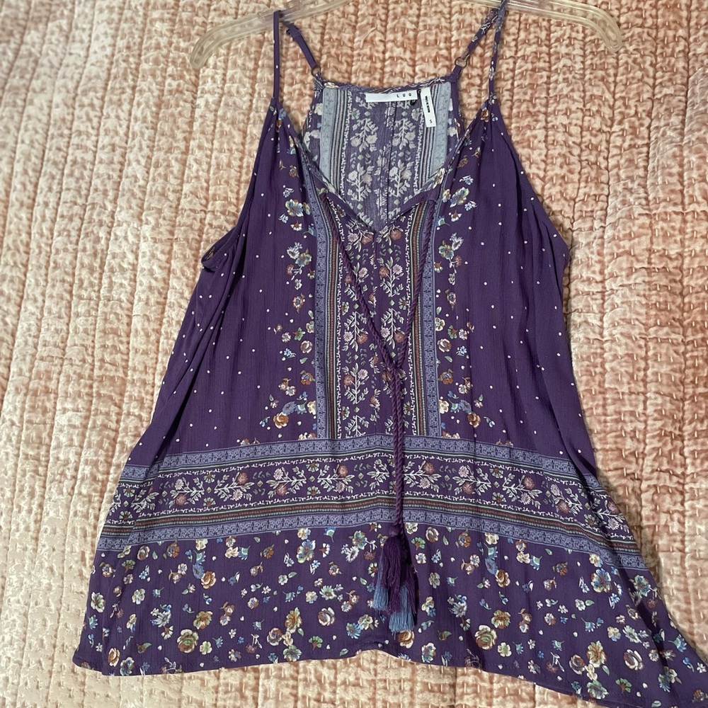 Luq brand boho purple spaghetti strap tank